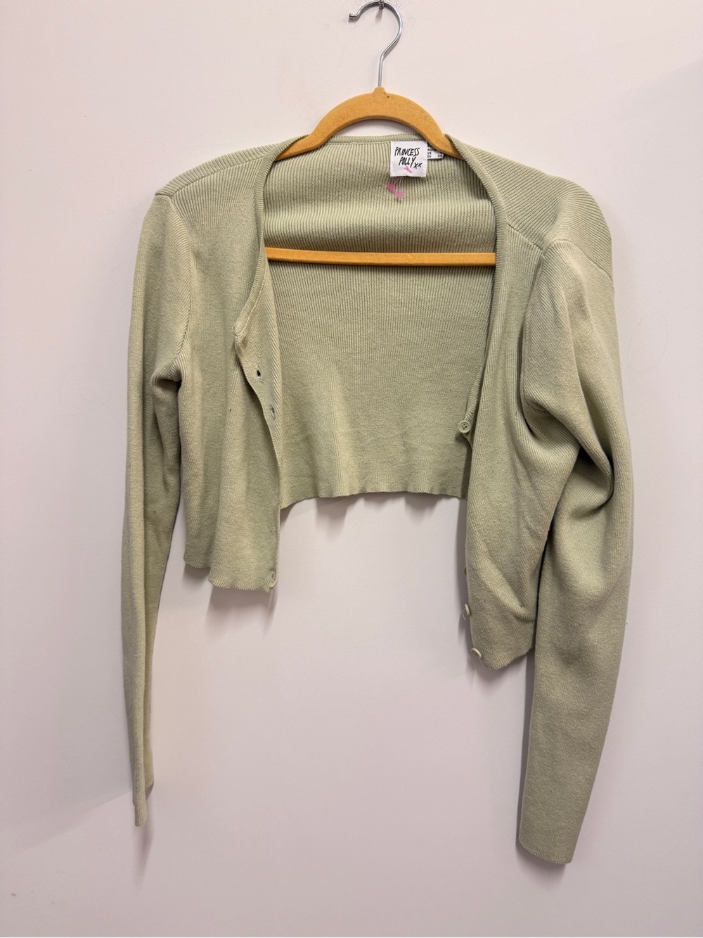 Princess Polly Sage Green Cropped Cardigan